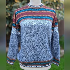 Crewneck Fair Isle Patterned Knit  Pullover Sweater